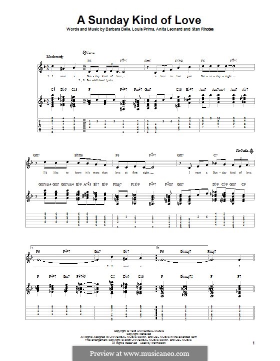 A Sunday Kind of Love: For guitar with tab by Anita Leonard, Barbara Belle, Louis Prima, Stan Rhodes