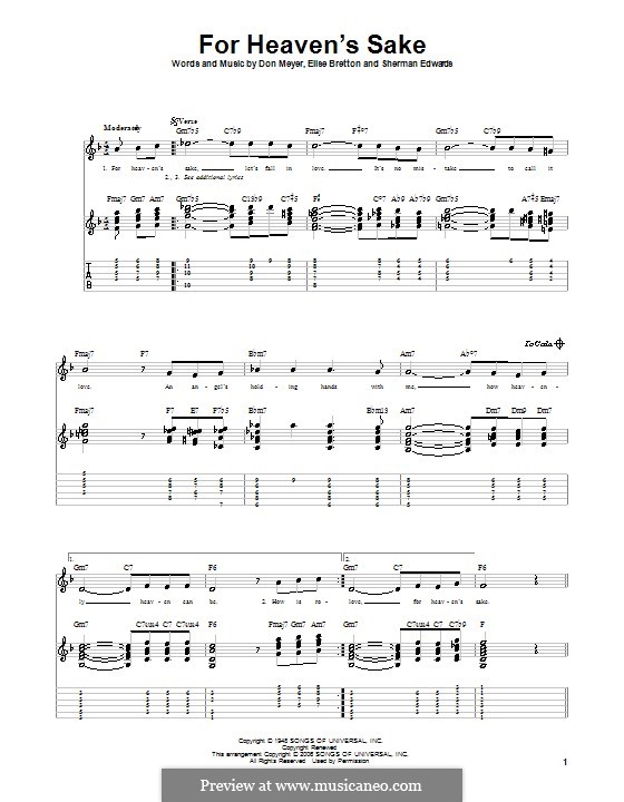 For Heaven's Sake: For guitar with tab by Don Meyer, Elise Bretton, Sherman Edwards