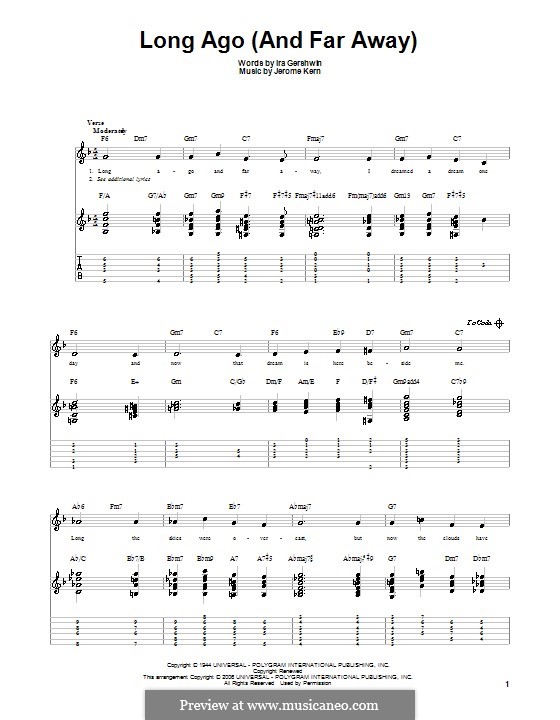 Long Ago (and Far Away): For guitar with tabulature by Jerome Kern