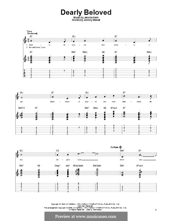 Dearly Beloved: For guitar with tabulature by Jerome Kern