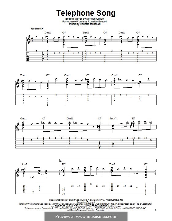 Telephone Song: For guitar with tab by Roberto Menescal, Ronaldo Boscoli