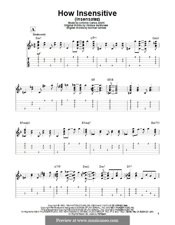 How Insensitive (Insensatez): For guitar with tab by Antonio Carlos Jobim
