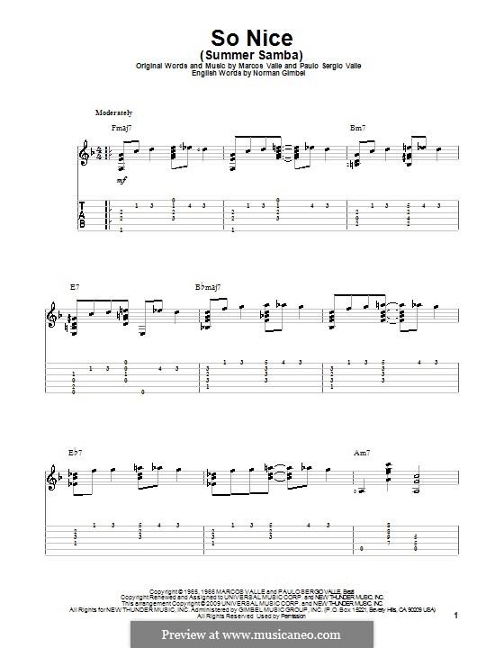 So Nice (Summer Samba): For guitar with tab by Marcos Valle, Paulo Sergio Valle