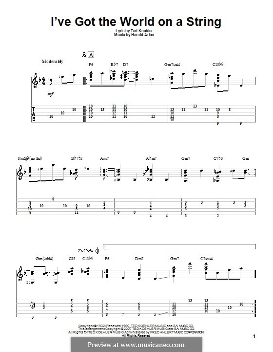 I've Got the World on a String: For guitar by Harold Arlen