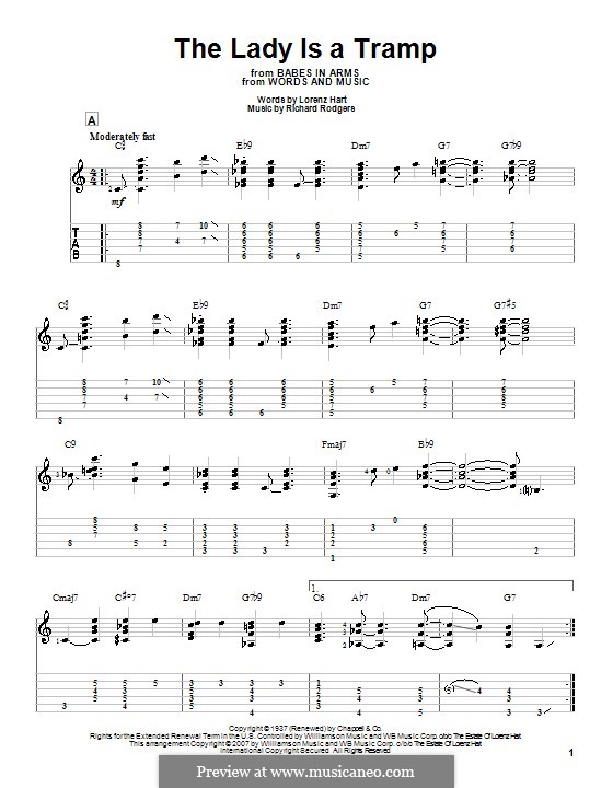 The Lady is a Tramp (Frank Sinatra): For guitar with tabulature by Richard Rodgers