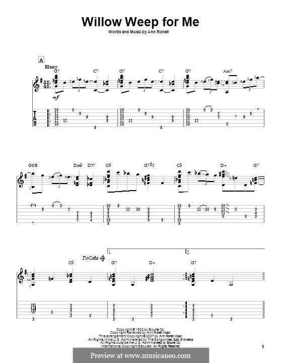 Willow Weep for Me (Chad & Jeremy): For guitar with tab by Ann Ronell