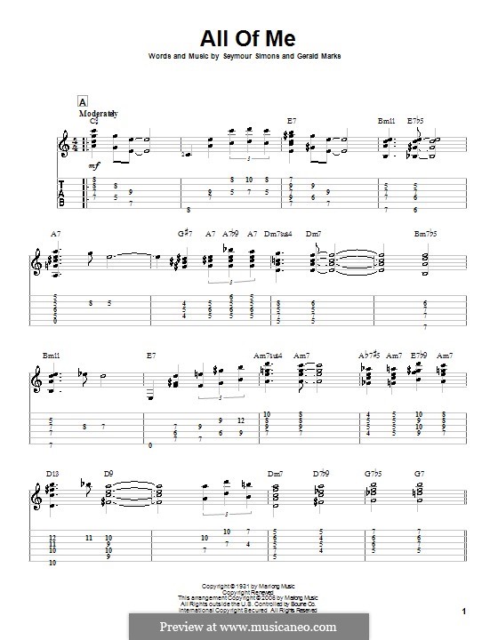 All of Me: For guitar with tab by Seymour Simons, Gerald Marks