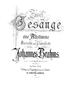 Two Songs for Voice, Viola and Piano, Op.91: Full score by Johannes Brahms