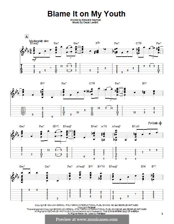 Blame It on My Youth: For guitar with tab by Oscar Levant