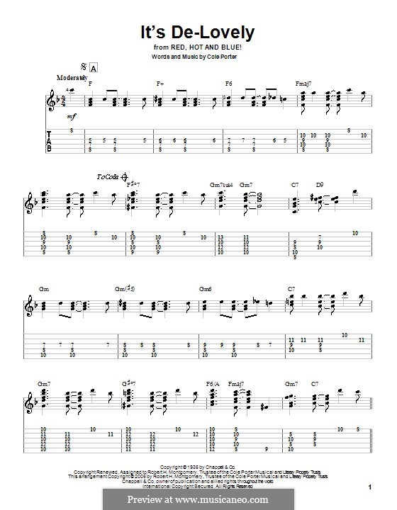 It's De-Lovely: For guitar with tab by Cole Porter