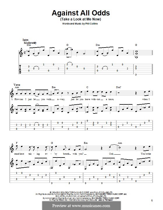 Against All Odds (Take a Look at Me Now): For guitar with tab by Phil Collins