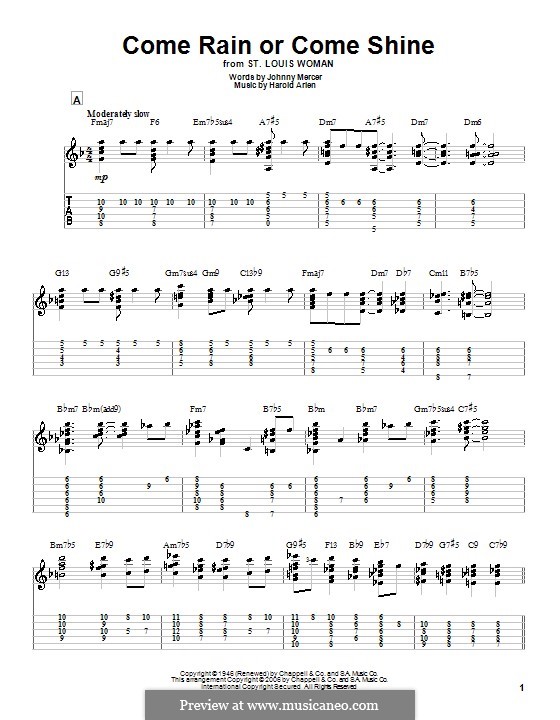 Come Rain or Come Shine: For guitar by Harold Arlen