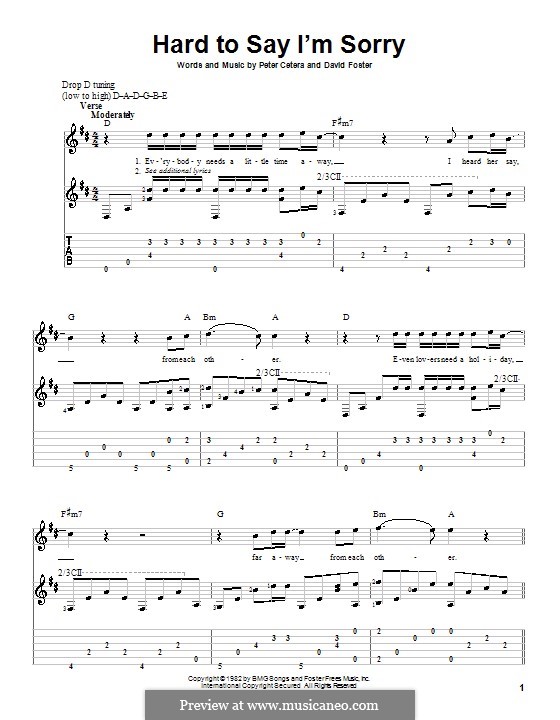 Hard to Say I'm Sorry (Chicago): For guitar with tab by David Foster, Peter Cetera