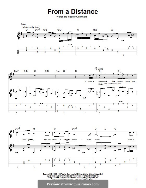 From a Distance: For guitar with tab by Julie Gold