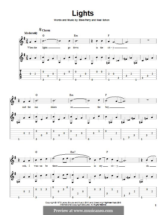 Lights (Journey): For guitar with tab by Neal Schon, Steve Perry