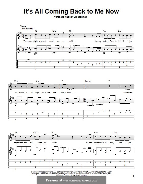 It's All Coming Back To Me Now (Celine Dion): For guitar with tab by Jim Steinman