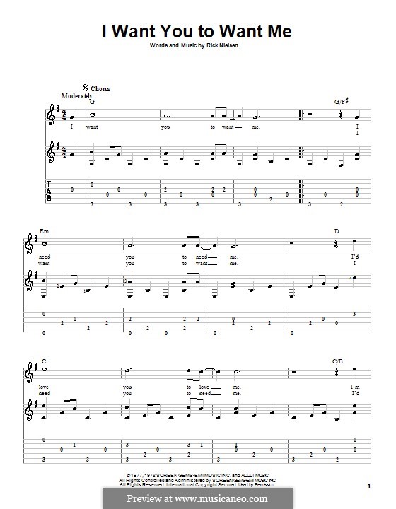 I Want You To Want Me: For guitar with tab by Rick Nielsen