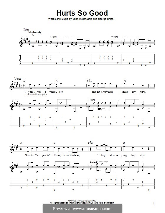 Hurts So Good (John Cougar Mellencamp): For guitar with tab by George M. Green