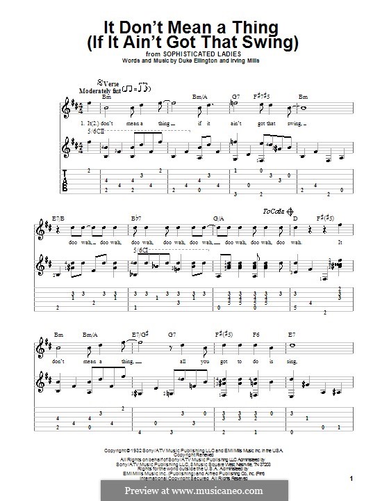 It Don't Mean a Thing (If It Ain't Got That Swing): For guitar with tab by Irving Mills, Duke Ellington