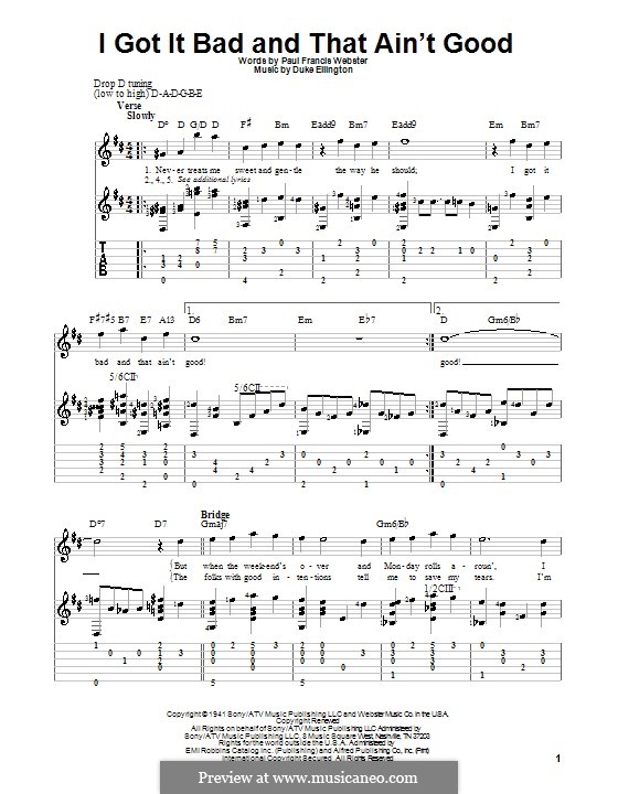 I Got It Bad and That Ain't Good: For guitar with tab by Duke Ellington