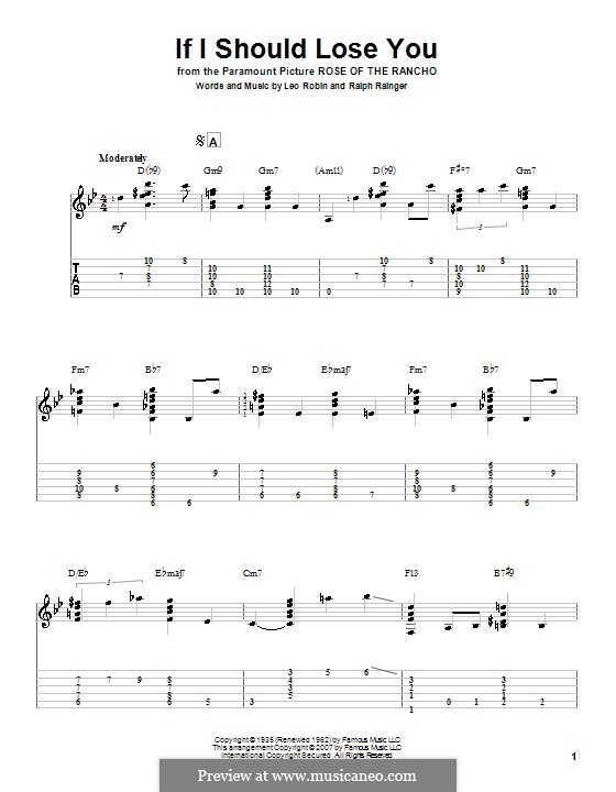 If I Should Lose You (Phineas Newborn): For guitar with tab by Leo Robin, Ralph Rainger