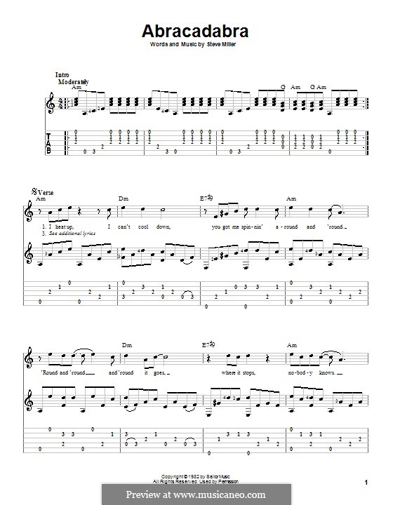 Abracadabra (Steve Miller Band): For guitar with tab by Steve Miller