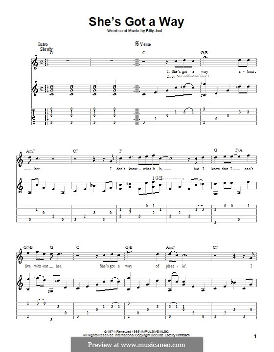 She's Got a Way: For guitar with tab by Billy Joel