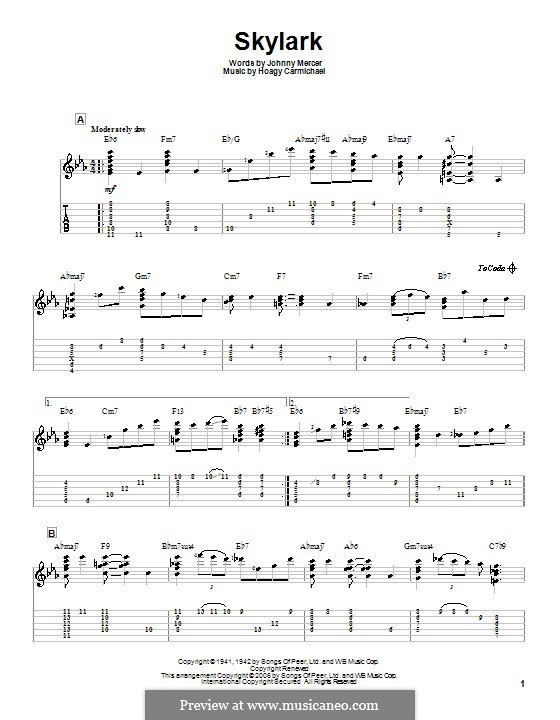 Skylark: For guitar with tab by Hoagy Carmichael