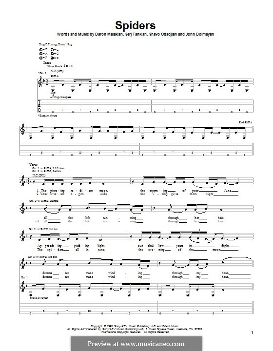 Spiders" Sheet Music by System Of A Down for Guitar Tab - Sheet Music  Now