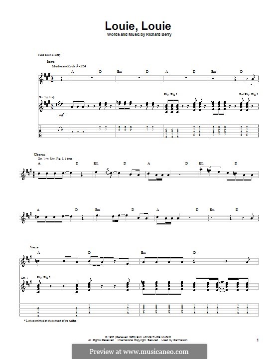 Louie, Louie (The Kingsmen): For guitar with tab by Richard Berry