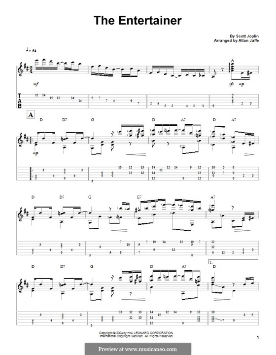 The Entertainer: For guitar with tab by Scott Joplin