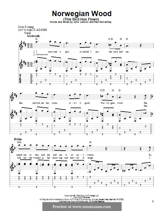 Norwegian Wood (This Bird Has Flown): For guitar with tablature by John Lennon, Paul McCartney