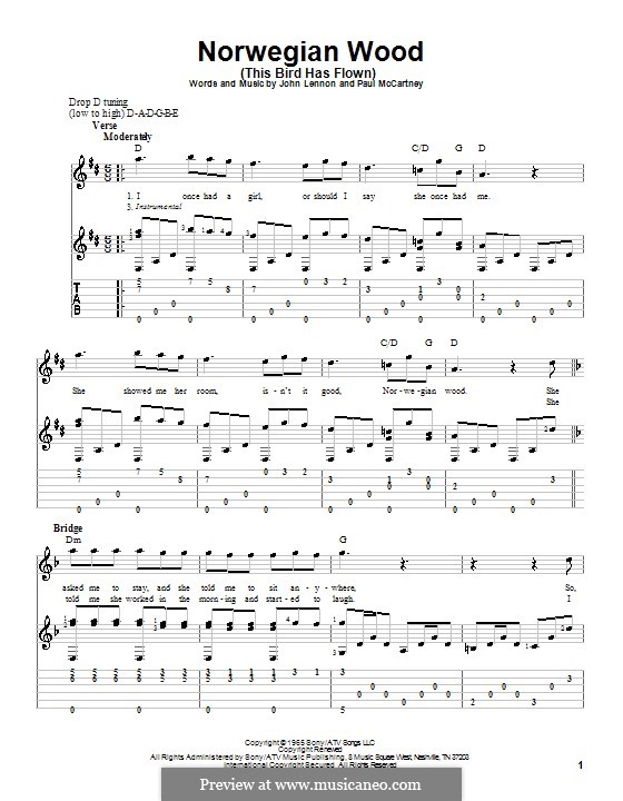 Norwegian Wood (This Bird Has Flown): For guitar with tablature by John Lennon, Paul McCartney