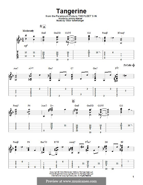 Tangerine: For guitar with tab by Victor Schertzinger