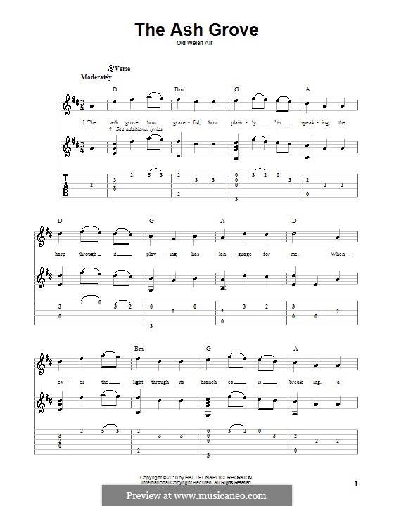 The Ash Grove (printable scores): For guitar with tab by folklore