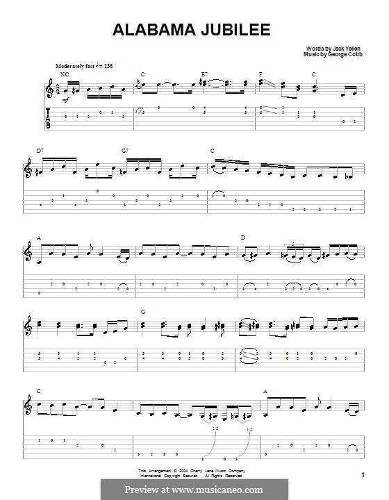Alabama Jubilee: Guitar tablature (Jack Yellen) by George L. Cobb