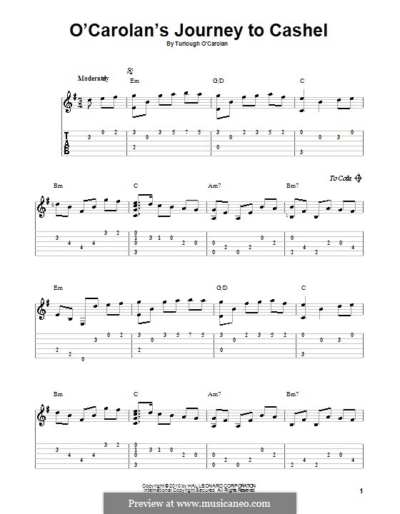 O'Carolan's Journey to Cashel: For guitar with tab by Turlough O'Carolan