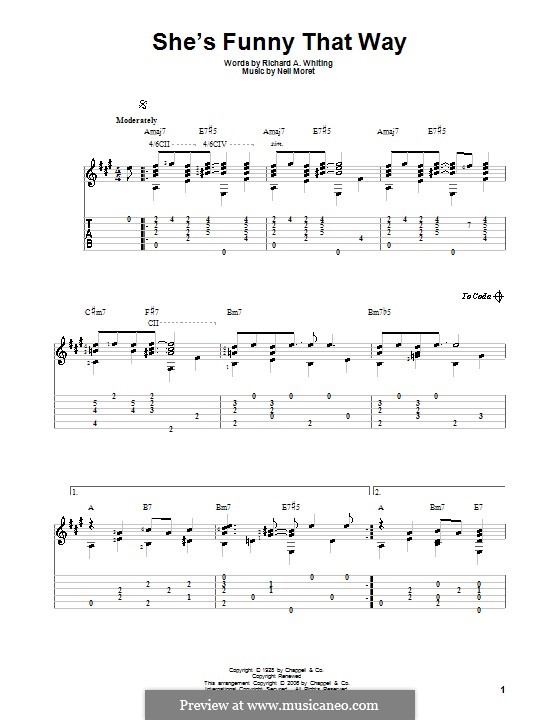 She's Funny That Way: For guitar with tab by Neil Moret