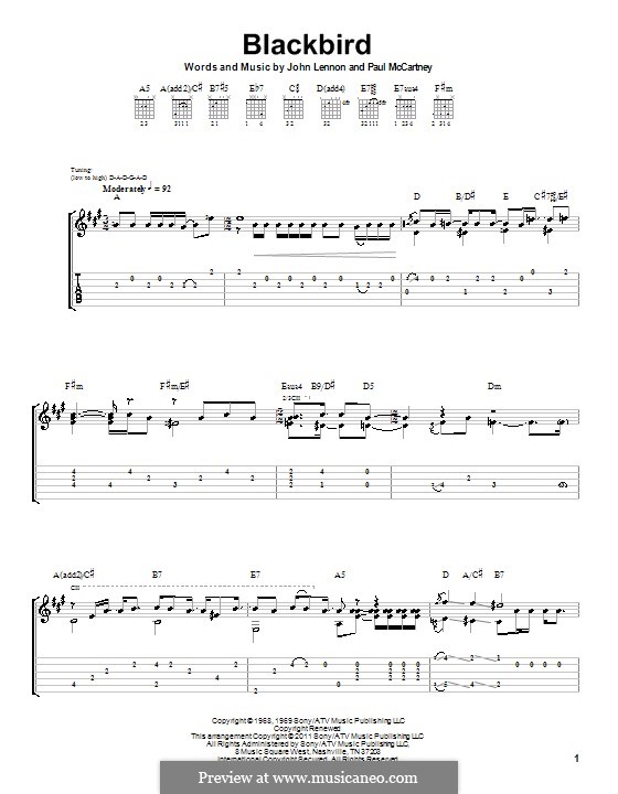 Blackbird (The Beatles): For guitar with tablature by John Lennon, Paul McCartney