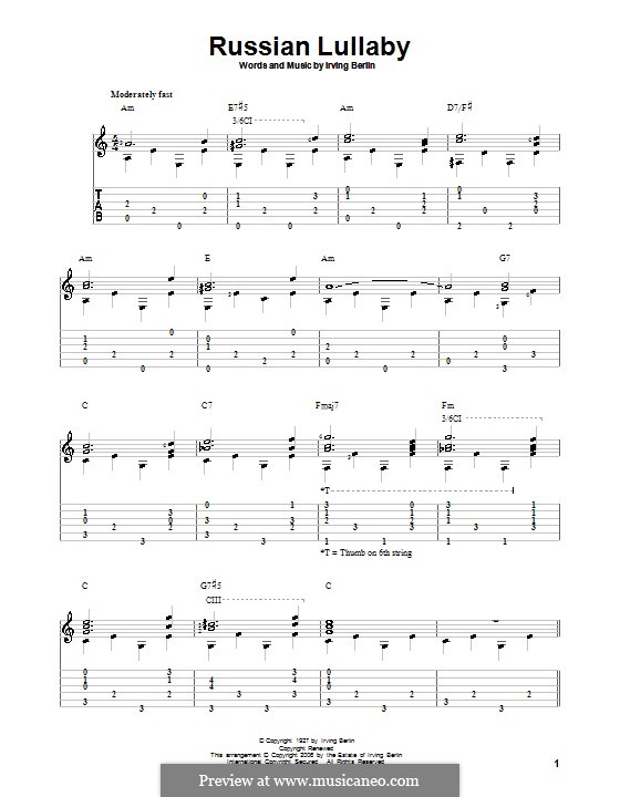 Russian Lullaby: For guitar with tab by Irving Berlin