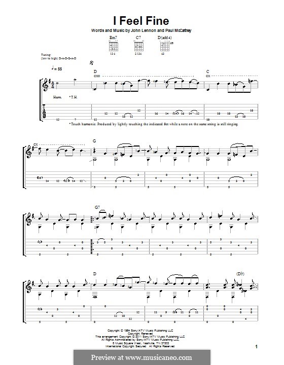 I Feel Fine (The Beatles): For guitar (with lyrics) by John Lennon, Paul McCartney