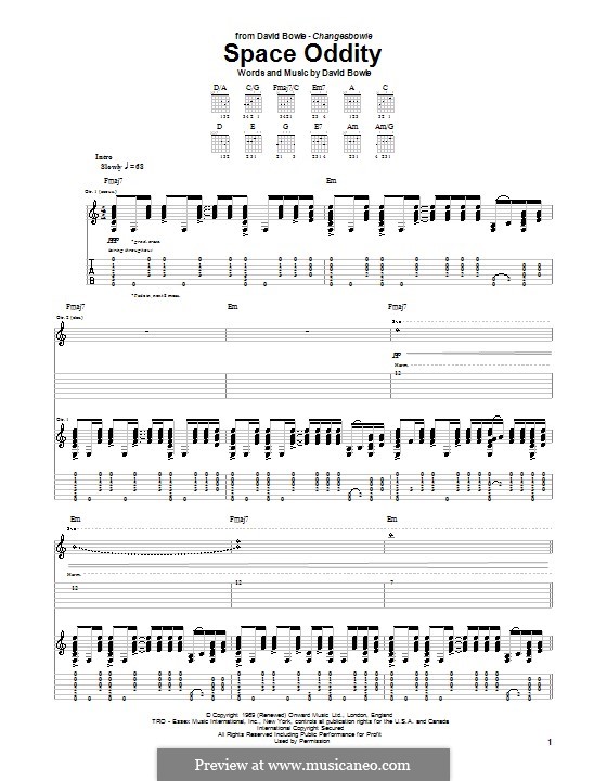 Space Oddity: For guitar with tab by David Bowie