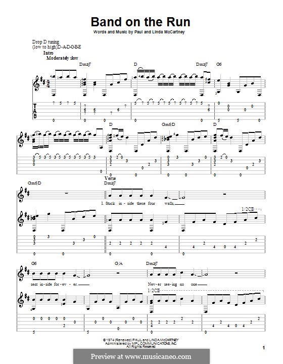 Band on the Run (Wings): For guitar with tab by Linda McCartney, Paul McCartney