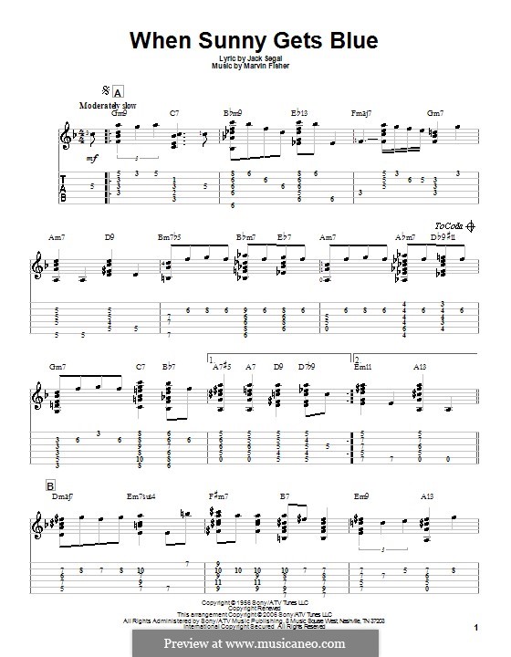 When Sunny Gets Blue (Frank Sinatra): For guitar with tab by Marvin Fisher