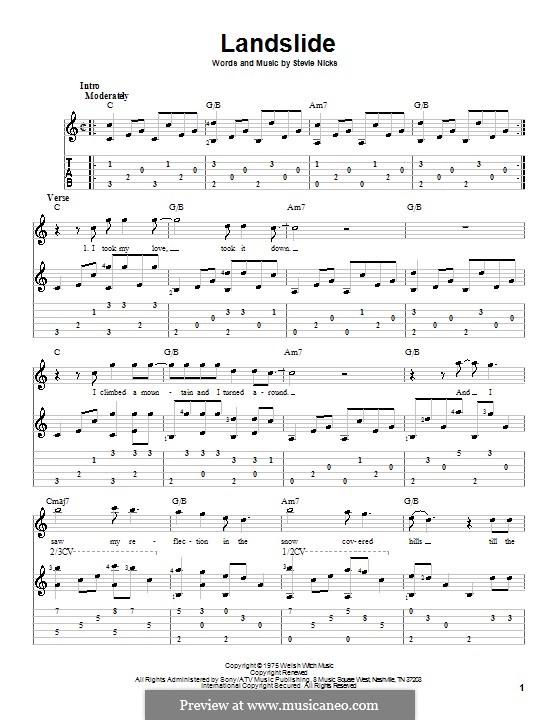 Landslide (Fleetwood Mac): For guitar with tab by Stevie Nicks