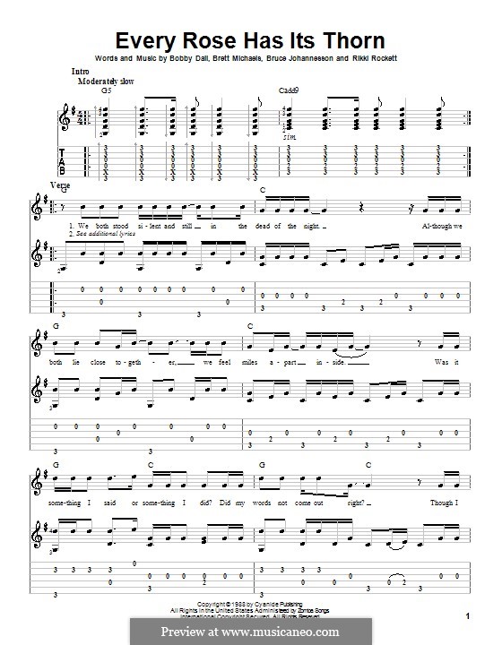 Every Rose Has Its Thorn (Poison): For guitar with tab by Bobby Dall, Bret Michaels, C.C. DeVille, Rikki Rockett