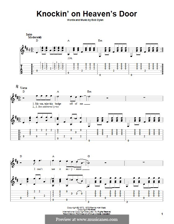 Knockin' on Heaven's Door: For guitar with tab by Bob Dylan