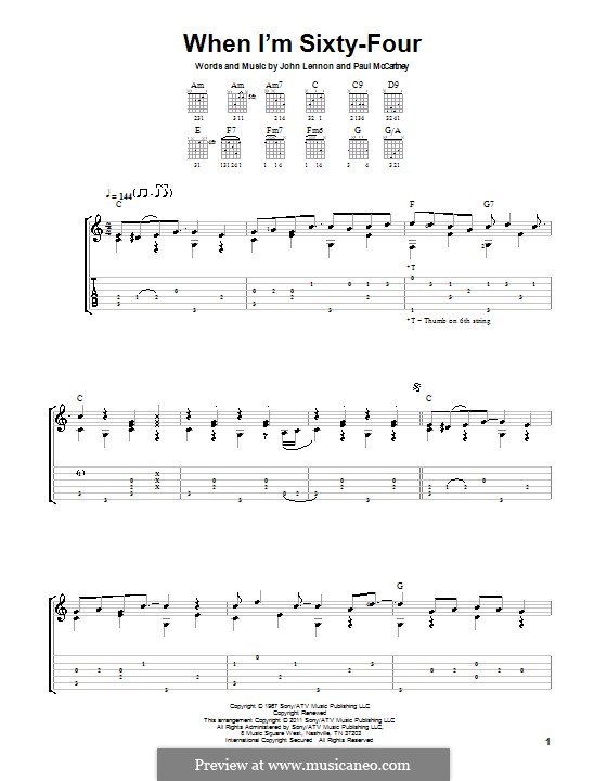 When I'm Sixty-Four (The Beatles), for One Instrument: For guitar with tab by John Lennon, Paul McCartney