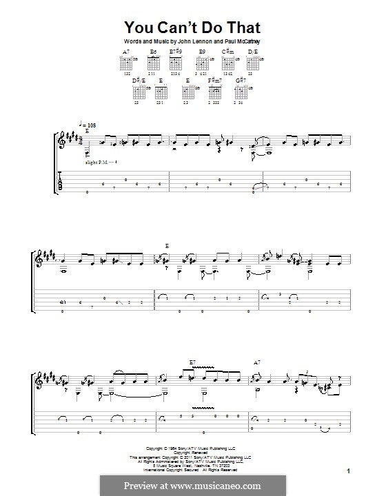 You Can't Do That (The Beatles): For guitar (E Major) by John Lennon, Paul McCartney
