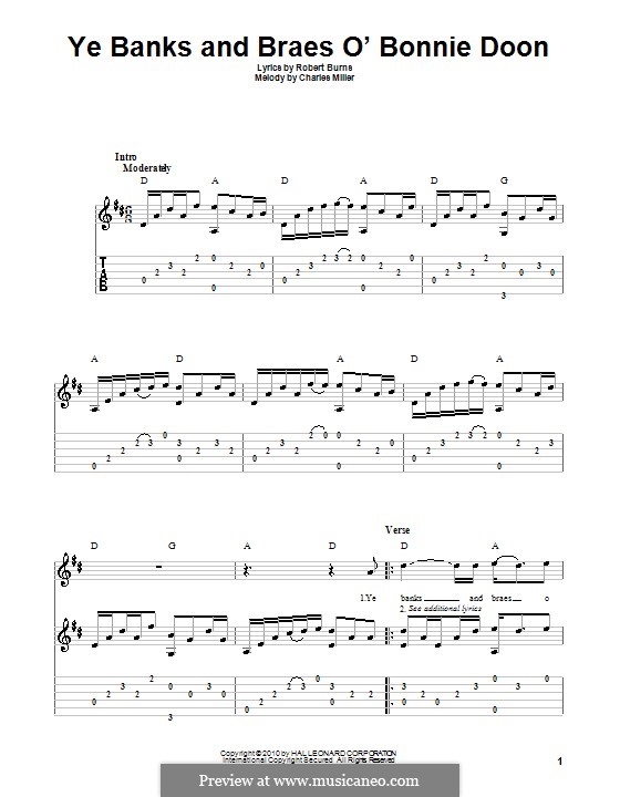 Ye Banks and Braes O' Bonnie Doon: For guitar by Charles Miller